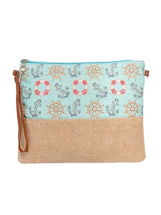 Handbags - Green Anchor Print Wristlet Pouch